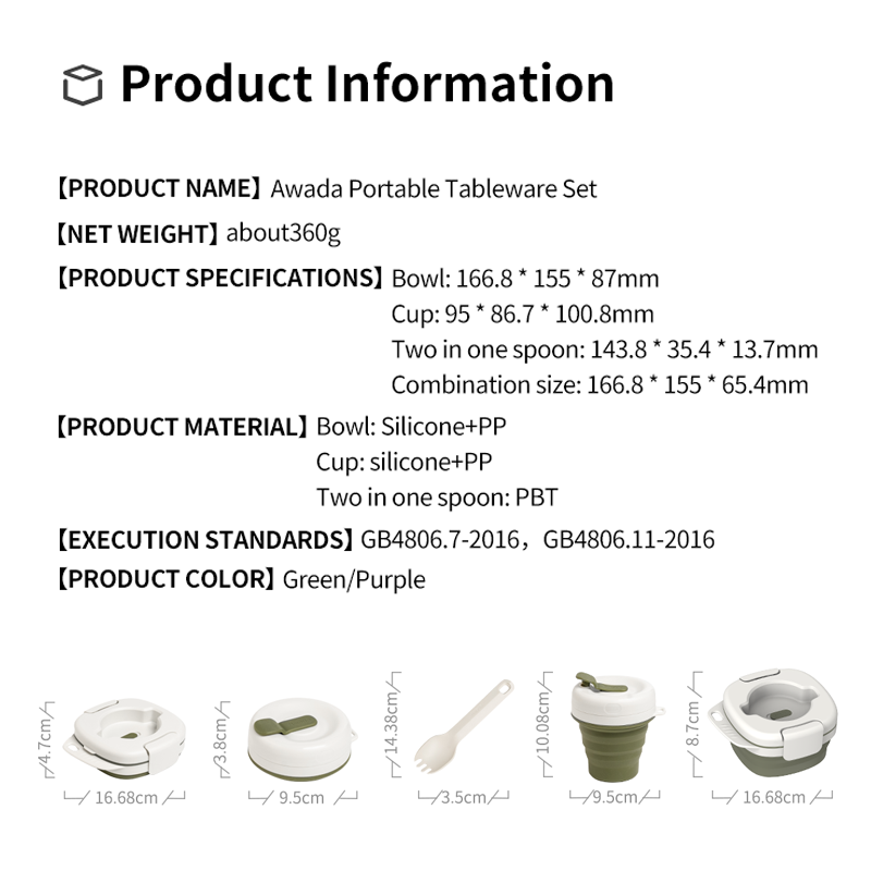 Awada Collapsible Cup Bowl Cutlery Set – Portable Camping Tableware Kit
