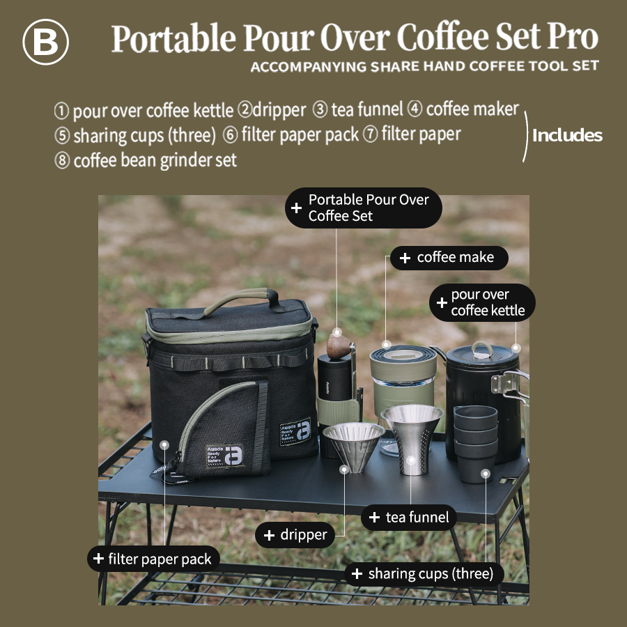 Awada Portable Hand Drip Coffee Maker โ Travel Pour-Over Coffee Set with Grinder for Camping & Office