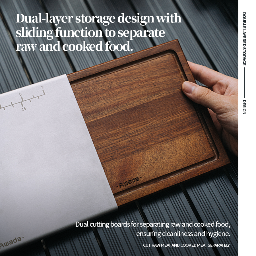 Awada Double-Sided Camping Cutting Board Set โ Stainless Steel Knife Pro Kit