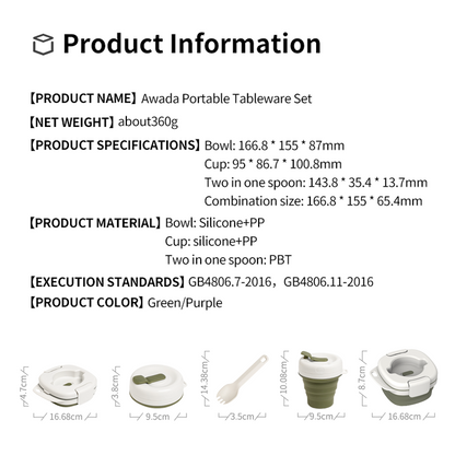 Awada Collapsible Cup Bowl Cutlery Set – Portable Camping Tableware Kit
