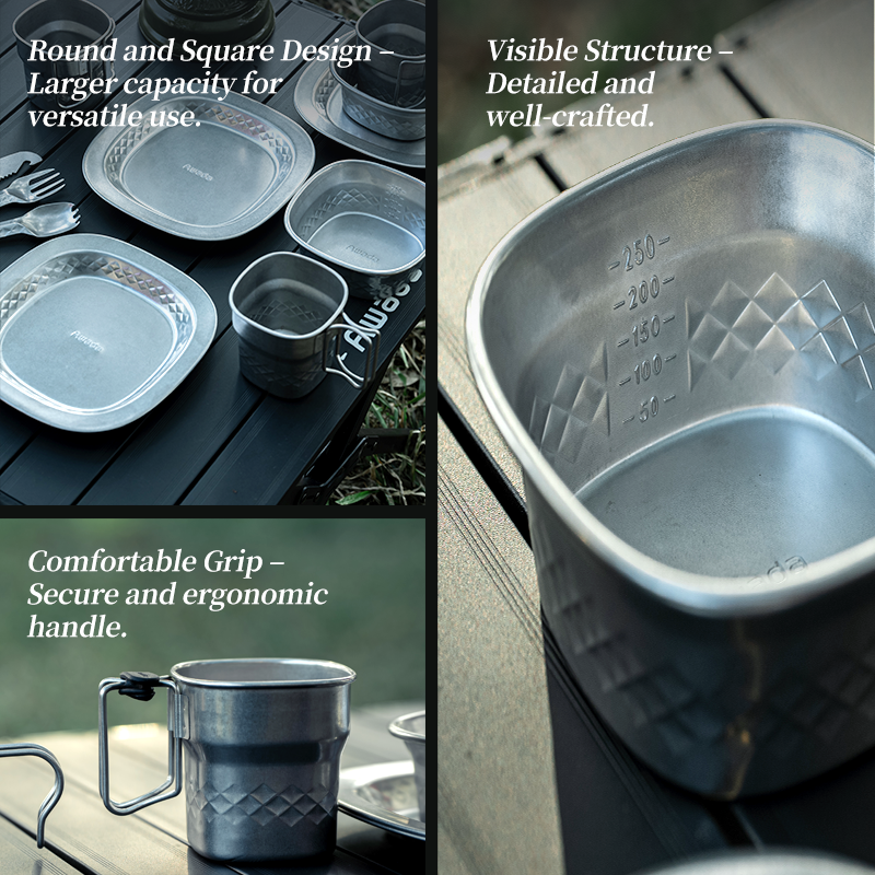 Awada 304 Stainless Steel Outdoor Tableware Set – Cup, Bowl, Plate & Camping Cutlery with Storage Bag