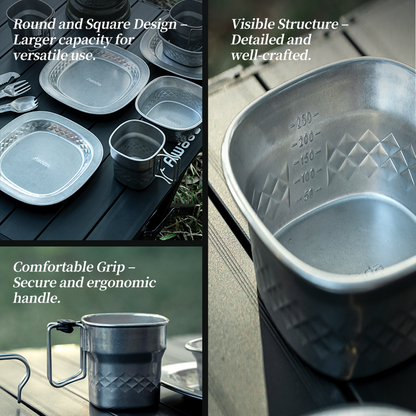 Awada 304 Stainless Steel Outdoor Tableware Set – Cup, Bowl, Plate & Camping Cutlery with Storage Bag