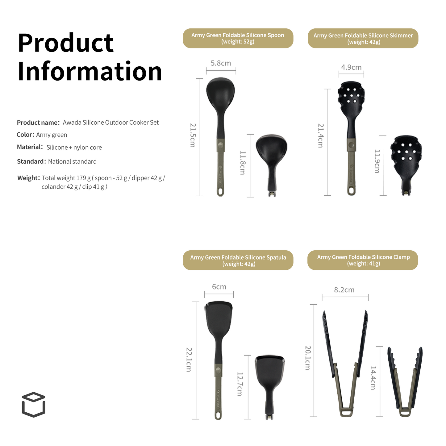 Awada Outdoor Camping Silicone Cookware Package – Lightweight Foldable Kitchen Tools for Travel and Hiking