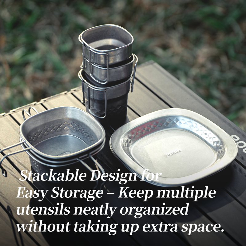 Awada 304 Stainless Steel Outdoor Tableware Set – Cup, Bowl, Plate & Camping Cutlery with Storage Bag