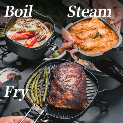 AWADA Multi-Function Outdoor Lunchbox – Compact Camping Cookware Set to Fry, Boil & Steam