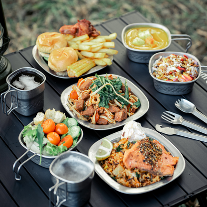 Awada 304 Stainless Steel Outdoor Tableware Set – Cup, Bowl, Plate & Camping Cutlery with Storage Bag