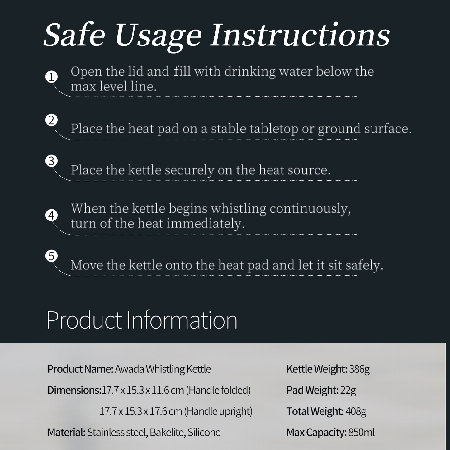 Awada 304 Stainless Steel Camping Whistling Kettle – Large Outdoor Tea & Coffee Pot ☕ for Hiking, Travel & Picnic