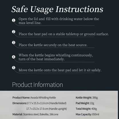 Awada 304 Stainless Steel Camping Whistling Kettle – Large Outdoor Tea & Coffee Pot ☕ for Hiking, Travel & Picnic