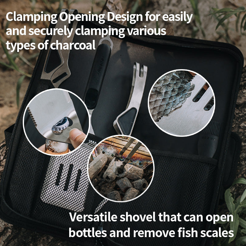 【4-in-1 BBQ Set】Awada Portable Outdoor Grill Tool Kit – Tongs, Spatula, Oil Brush & Storage Bag