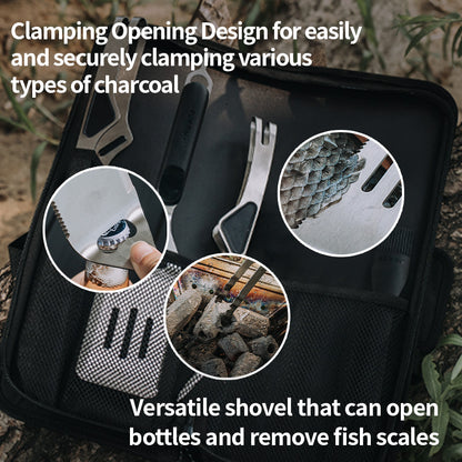【4-in-1 BBQ Set】Awada Portable Outdoor Grill Tool Kit – Tongs, Spatula, Oil Brush & Storage Bag
