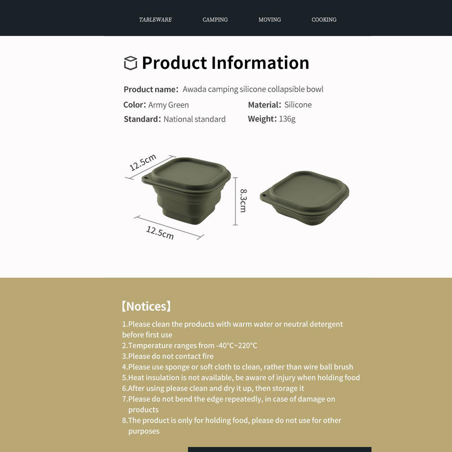 Awada Outdoor Collapsible Silicone Bowl 🍓 Foldable Multi-Purpose Fruit & Snack Container for Camping & Travel