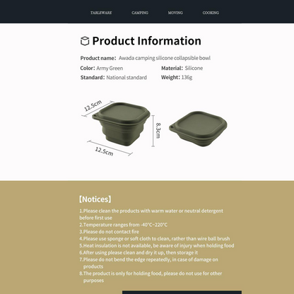 Awada Outdoor Collapsible Silicone Bowl 🍓 Foldable Multi-Purpose Fruit & Snack Container for Camping & Travel