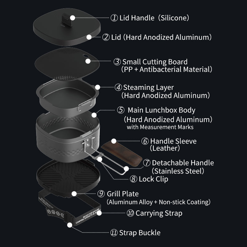 AWADA Multi-Function Outdoor Lunchbox – Compact Camping Cookware Set to Fry, Boil & Steam