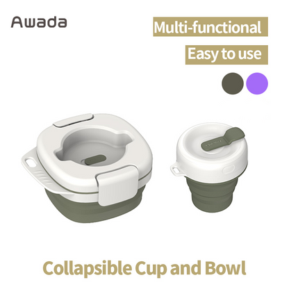 Awada Collapsible Cup Bowl Cutlery Set – Portable Camping Tableware Kit