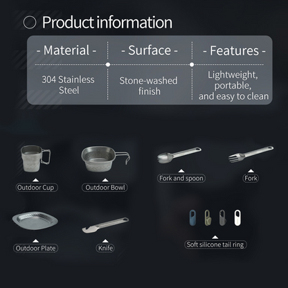 Awada 304 Stainless Steel Outdoor Tableware Set – Cup, Bowl, Plate & Camping Cutlery with Storage Bag