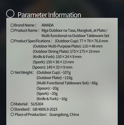 Awada 304 Stainless Steel Outdoor Tableware Set – Cup, Bowl, Plate & Camping Cutlery with Storage Bag