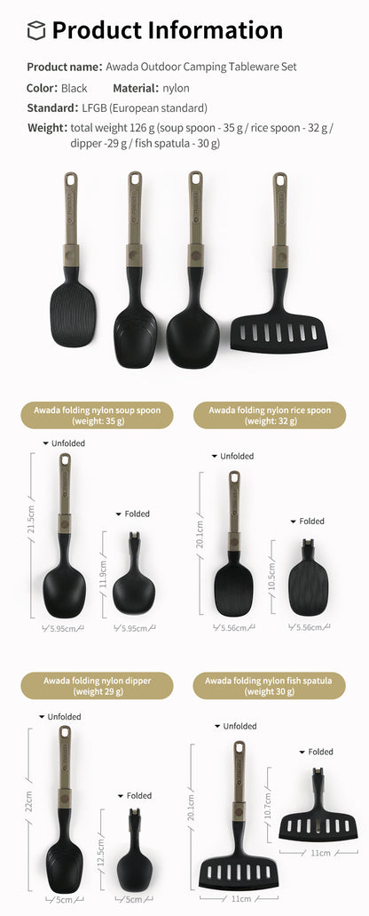 AWADA SPOON SILIKON,  Sesuai untuk Kegunaan Luaran dan Dapur, Pakej Peralatan Dapur, Termasuk Spatula Lipat dan Sudu