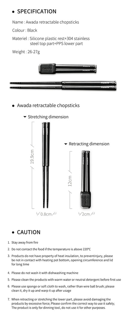 Awada Lightweight Portable Stainless Steel Telescopic Detachable Chopsticks for One Person