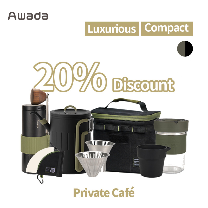 Awada Portable Hand Drip Coffee Maker – Travel Pour-Over Coffee Set with Grinder for Camping & Office