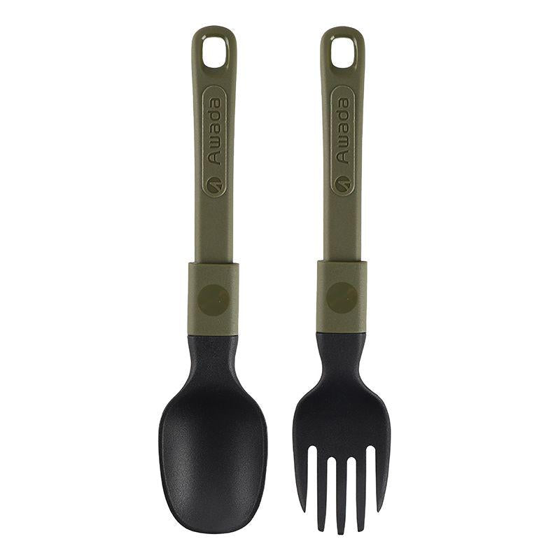 AWADA【Foldable Cutlery】 Small Fork and Spoon 2-Piece Set Awada Outdoor Portable Easy-to-Clean Durable High-Temperature-Resistant Camping Fork and Spoon